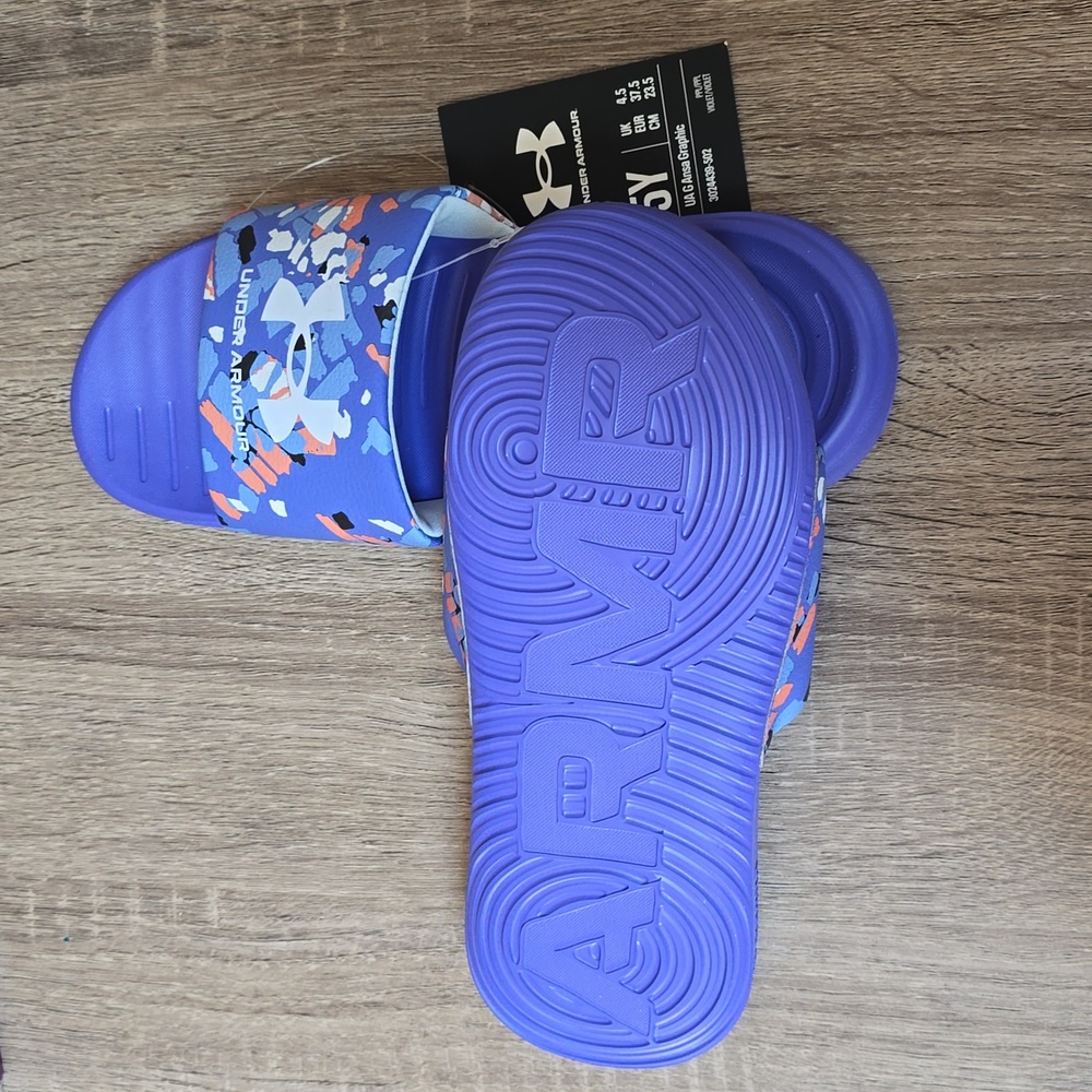 Under Armour Ansa Graphic Kids Slide Sandals Brilliant Violet US Size 5Y NEW - Picture 2 of 6